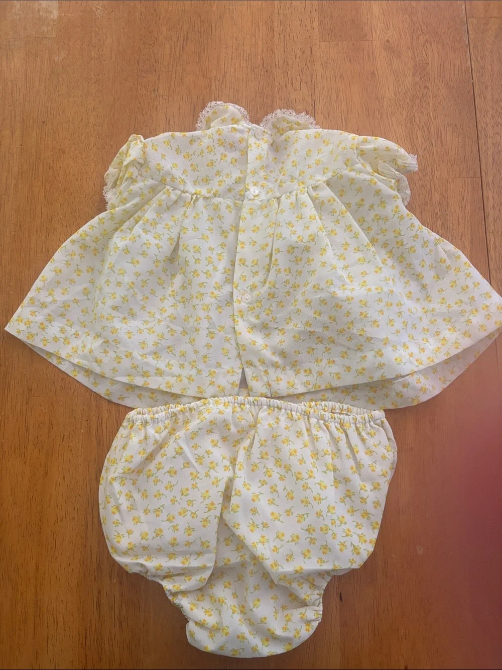 Vintage Baby Girls Yellow Floral Dress & Bloomers Set
